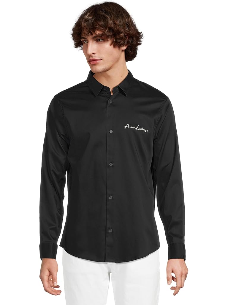 Navy Armani Exchange Script Logo Button Down