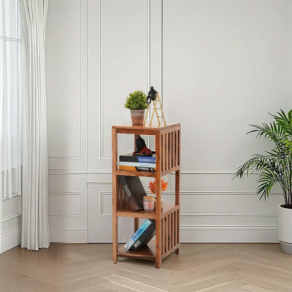 Royaloak Jordon Bookshelf | Sheesham Wood | Water Based Finish | 3 Shelves for Storage | Durable & Stylish Bookcase | Ideal for Living Room & Office Decor |Unique Design | Stylish Shelf-image-49