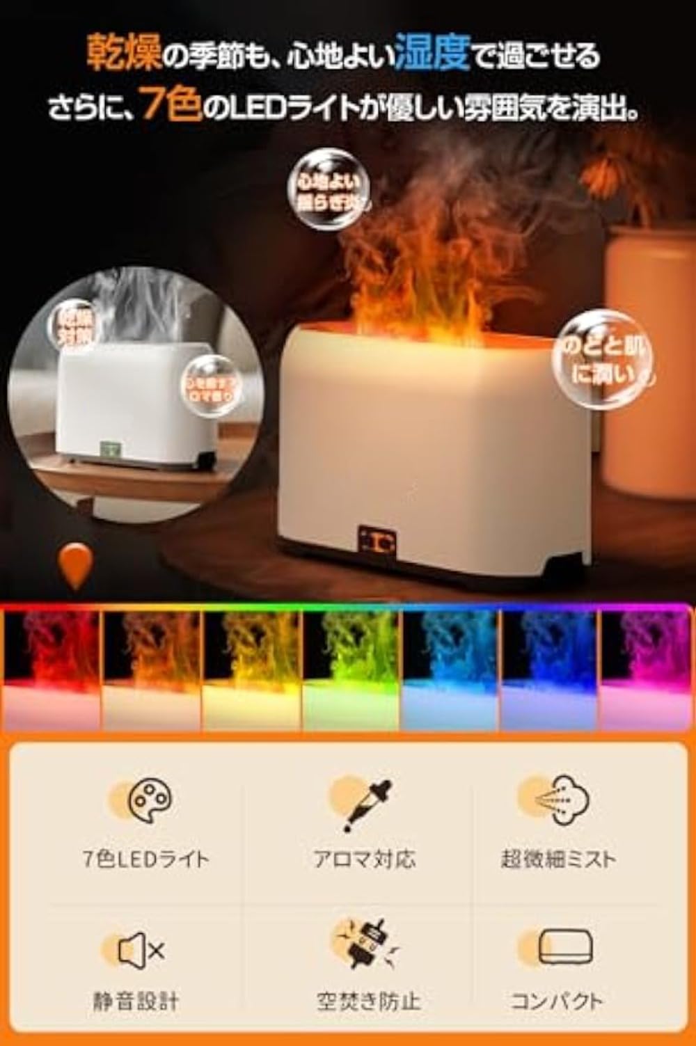 Amazon.co.jp : 卓上加湿器 アロマディフューザー 炎 加湿器 卓上