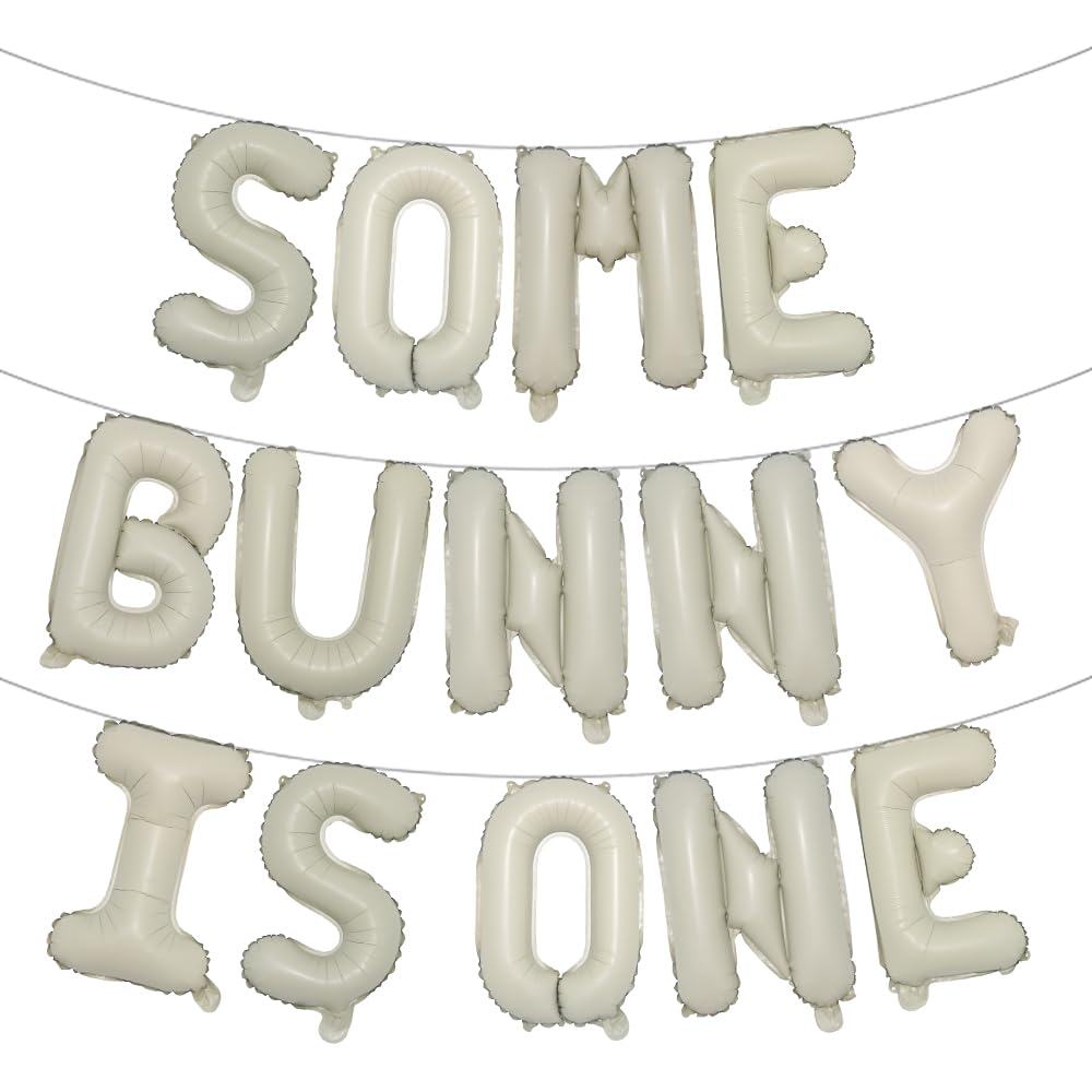 Photo 1 of Some Bunny Is One First Birthday Party Supplies Balloons Happy Birthday Banner for Spring Easter Rabbit Themed Baby Girls 1st Bday Baby Shower Decorations (SOME BUNNY IS ONE Cream)