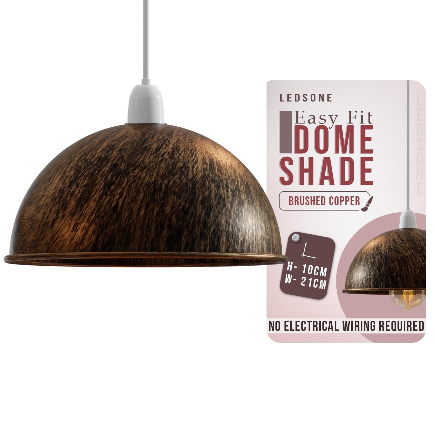 Brushed Copper Dome Lamp Shade 21cm – Modern Metal Ceiling Light Shade, Easy Fit Pendant Lampshade for Kitchen, Dining Room, Living Room & Bedroom Lighting — image 1