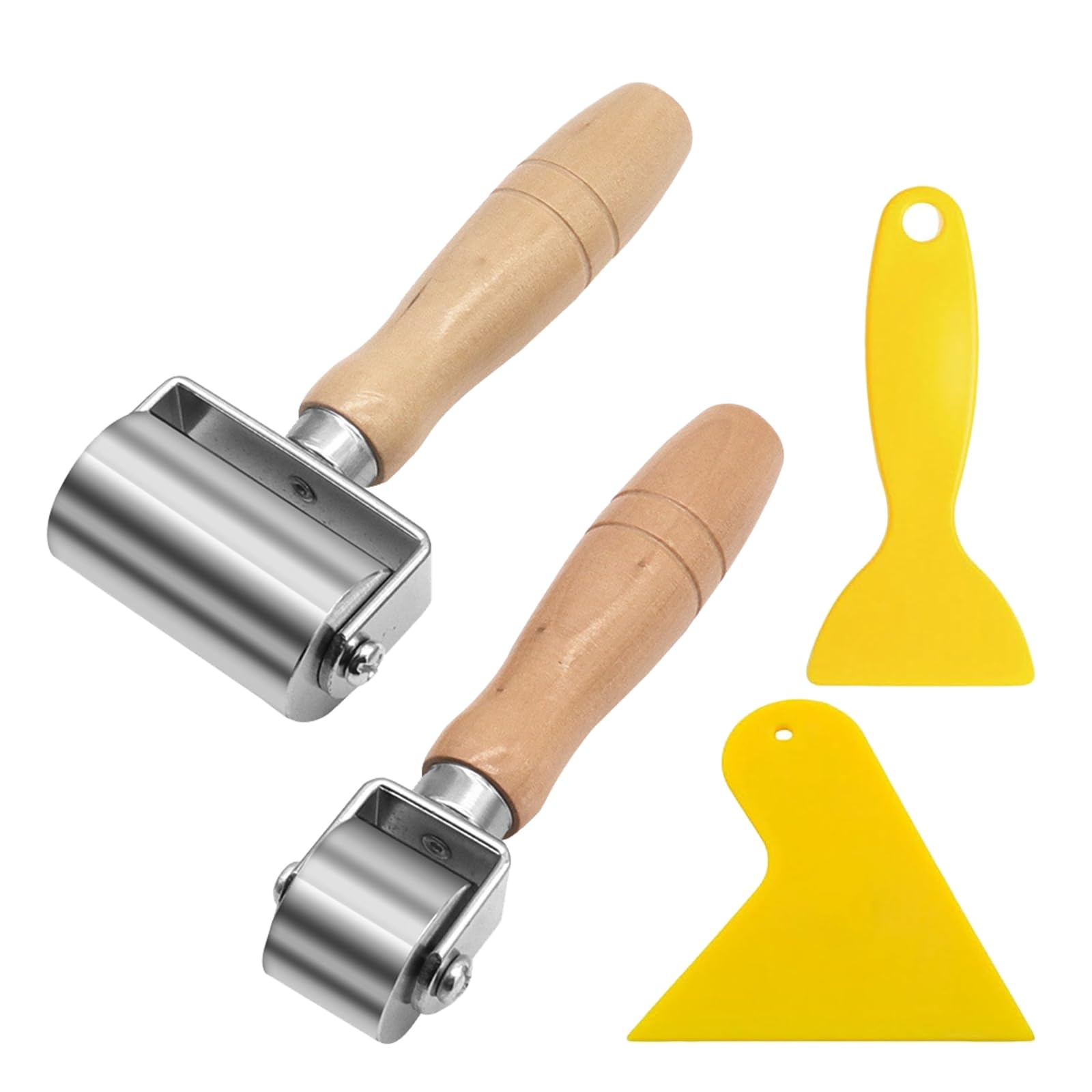 2 PCS Leather Press Roller, Seam Roller Assortment Kit Leather Press Laminating Roller with 2 Yellow Scraper for DIY Leatherworking Leather Glue Edges Rolling