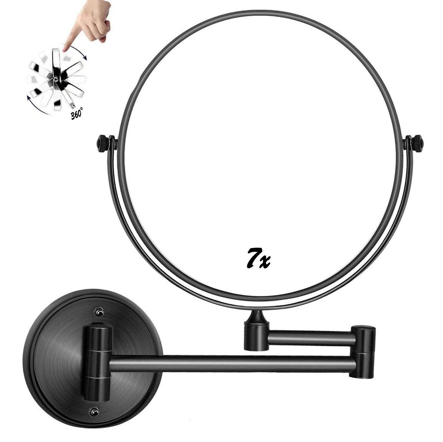 Miroir grossissant 7x mural noir à rotation 360° pour un rasage et maquillage précis