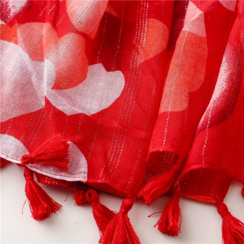Red Heart Scarf Shawls and Wraps with Tassels for Women Fashion Scarves for Spring Summer Fall Winter
