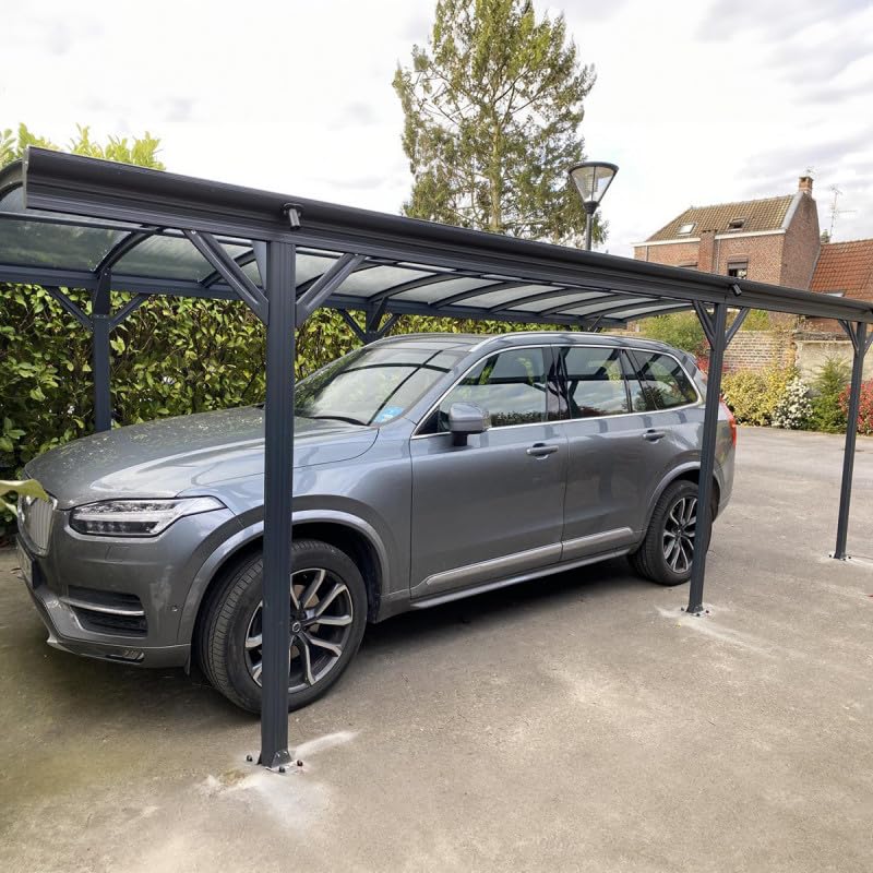 Carport Autoportant en Aluminium et Polycarbonate 19,41m² | Protection Véhicule Anthracite avec Kit d'ancrage | Structure Robuste 6mm, Anti-UV, Gouttières Incluses