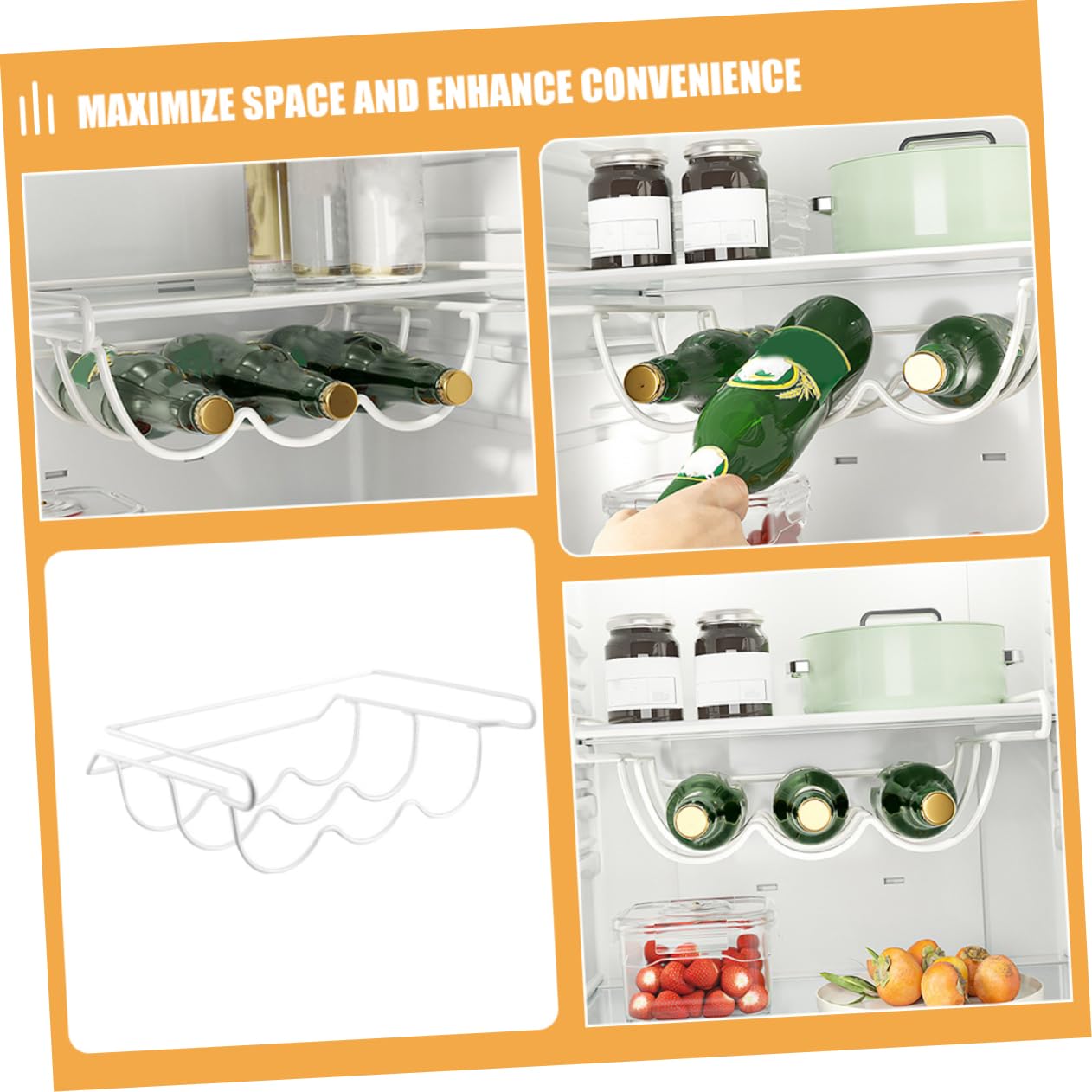 Pequeño Botellero de Hierro Blanco para Refrigerador, Cocina y Bebidas | Organizador de Botellas de Vino para Estante, Diseño Moderno Elegante, Acceso Fácil, Ahorro de Espacio