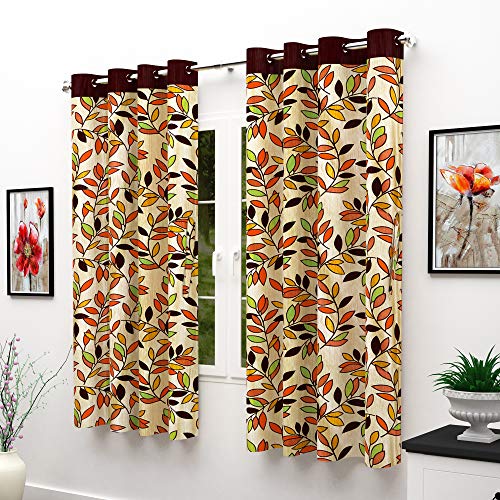 Image of Story@Home Topaz Premium Collection Modern Polyester 4 Piece Combo Eyelet Floral Pattern Ringtop Window Curtains Set - 5 Feet, Brown