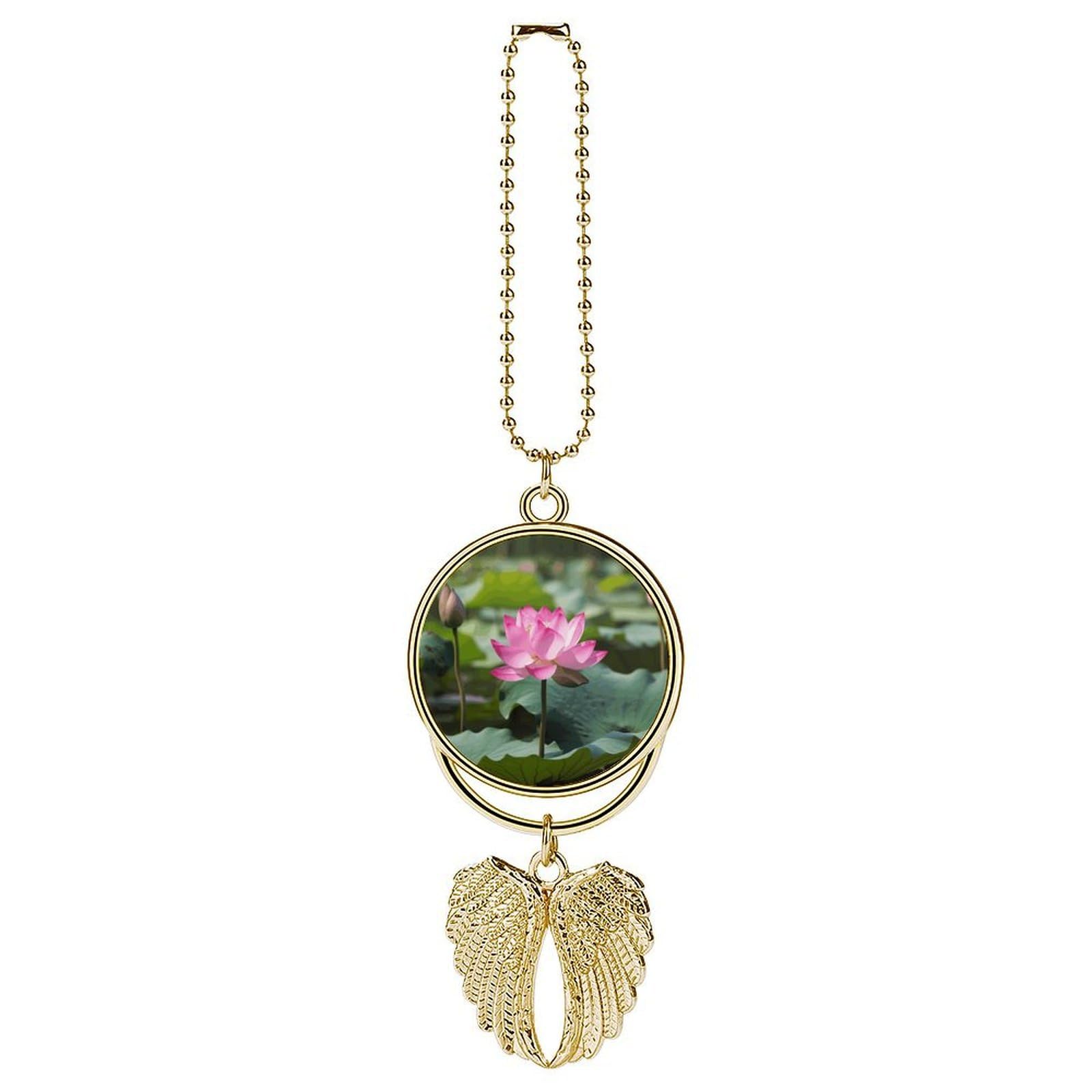 Car Charm Zinc Alloy Rearview Mirror Hanging Ornament Premium Metal Pink Lotu Flowers Car Pendant for Auto Interior Decor Accessories,Unique Gift for Adult,Golden-Style