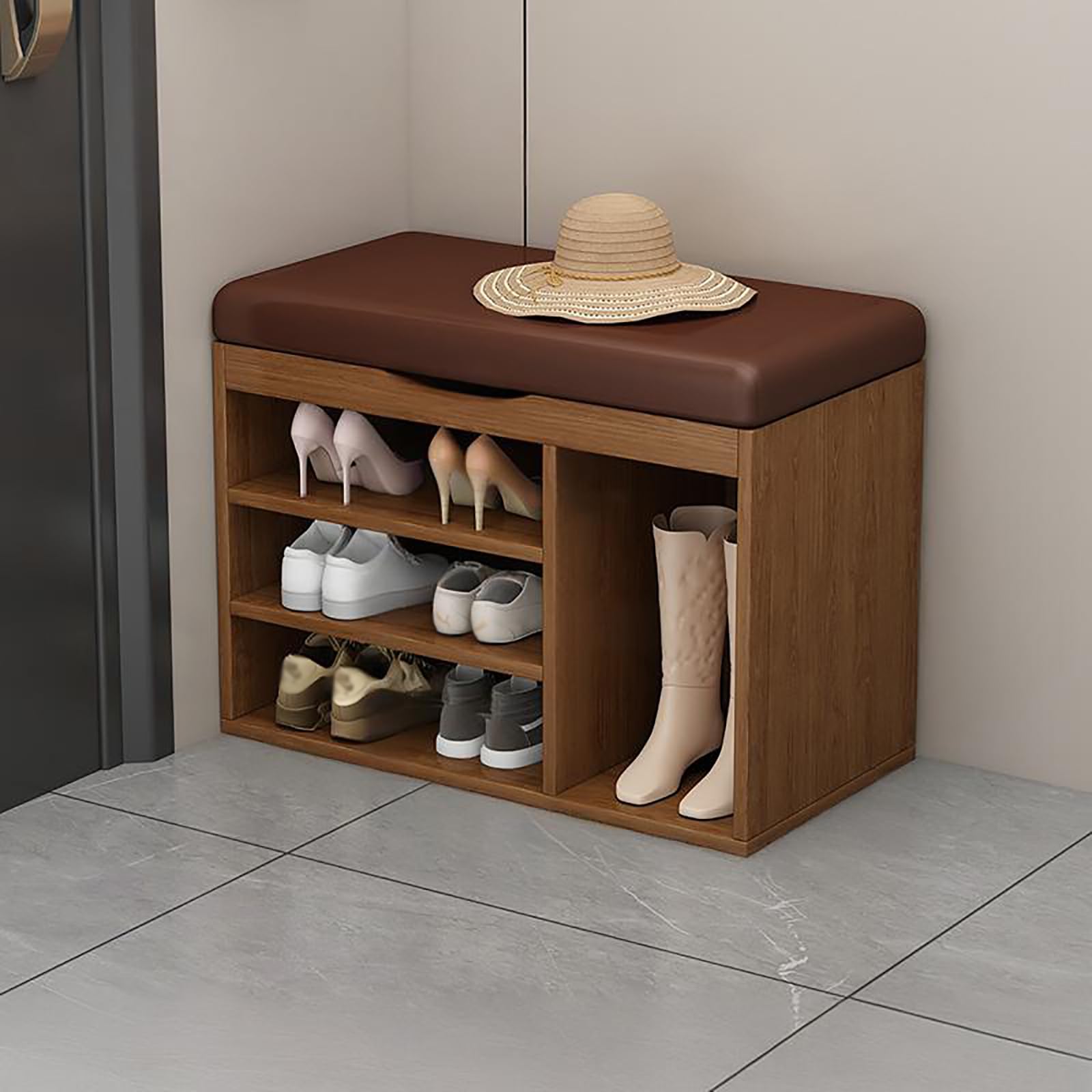 MSHGSKU Multifunctional Open Shoe Bench 3 Layer Shoe Rack Storage for Entryway Bedroom Living Room Hallway Coffee Color Stylish Footrest & 80cm