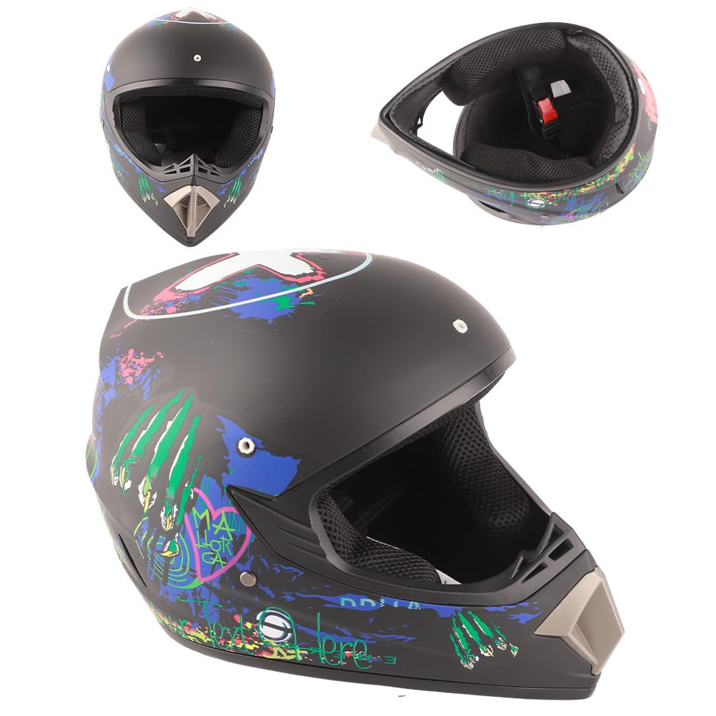 Master Youth Motorradhelme, Motocross-Helm für Jugendliche, Ski-Scooter-ATV-Helm für Jungen und Mädchen, Four Seasons Terrain mit Schutzbrille und Handschuhen (S)
