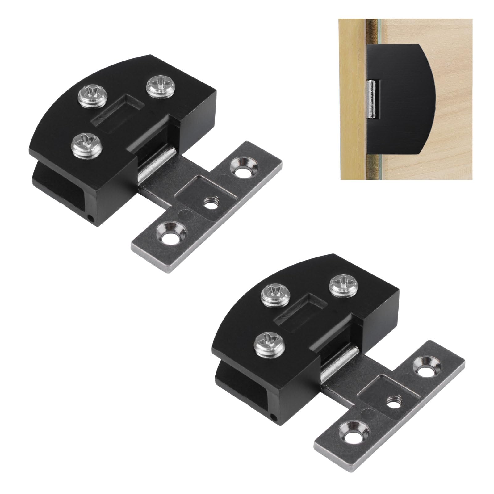 Ufurmate Black Door Hinge, 2Pcs Unilateral Adjustable Glass Door Clamp Hinges Zinc Alloy Side-Mount Pivot Hinges 90 Degree Clip Hinge Replacement Parts For 5-8Mm Frameless Glass