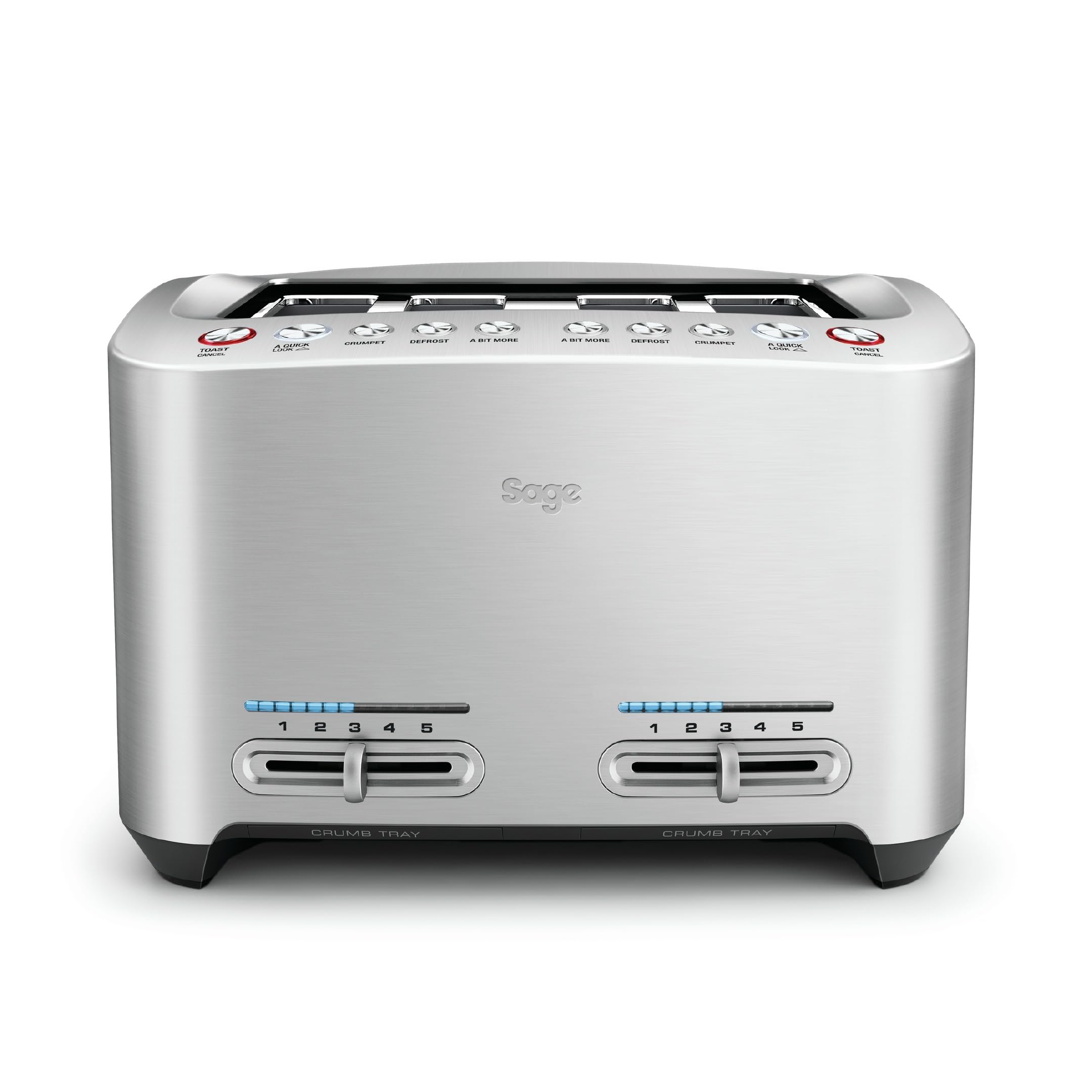 Sage Smart Toast, Tostadora de 4 Rebanadas, Aluminio | Ranuras Extra Anchas, Funciones Automáticas de un Toque, Control Variable, Bandeja Recogemigas Frontal