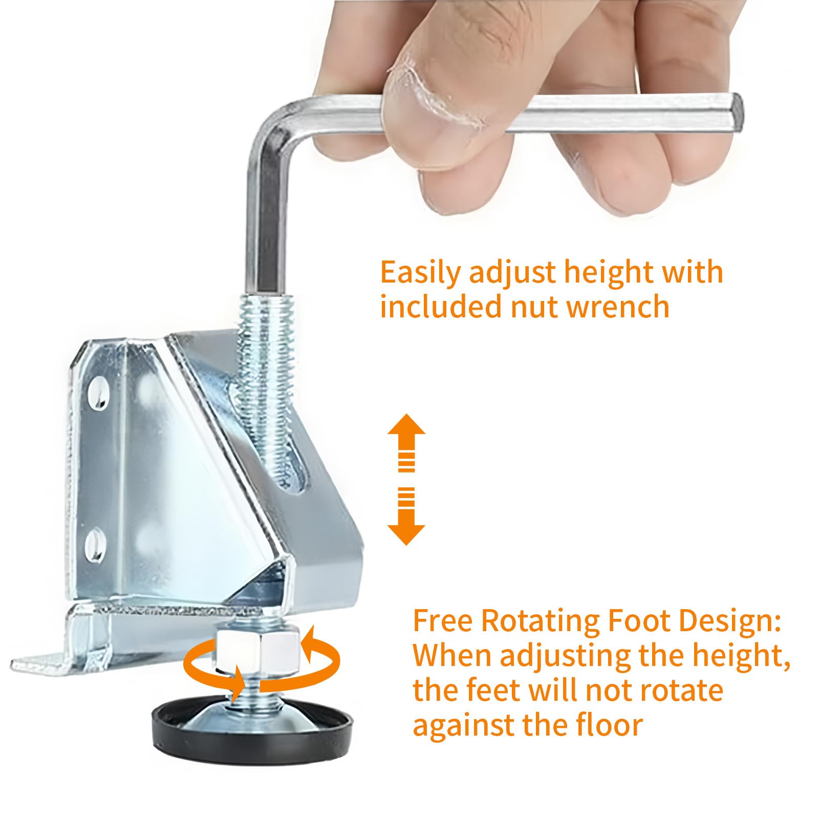 8 Pcs M10 Adjustable Furniture Legs with 32 Screws, 1 Wrench, 1 Hex Tool, Lifting Leveler with Lock Nuts - Image 3