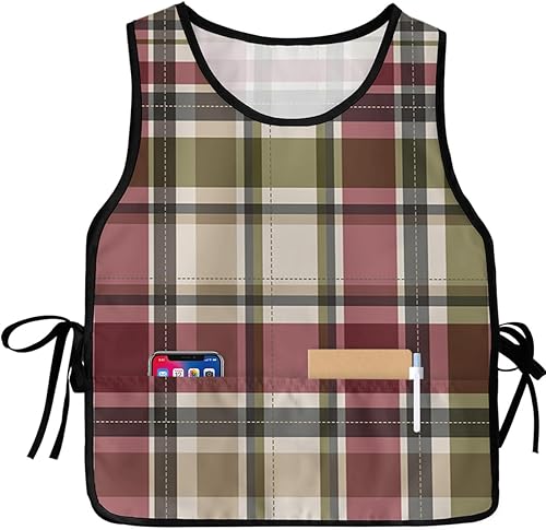 Teather Unisex Cobbler Apron Fall Autumn Leaves Vest Cobbler Aprons Maple Leaves Flowers Mushroom Smock Apron with 2 Pockets