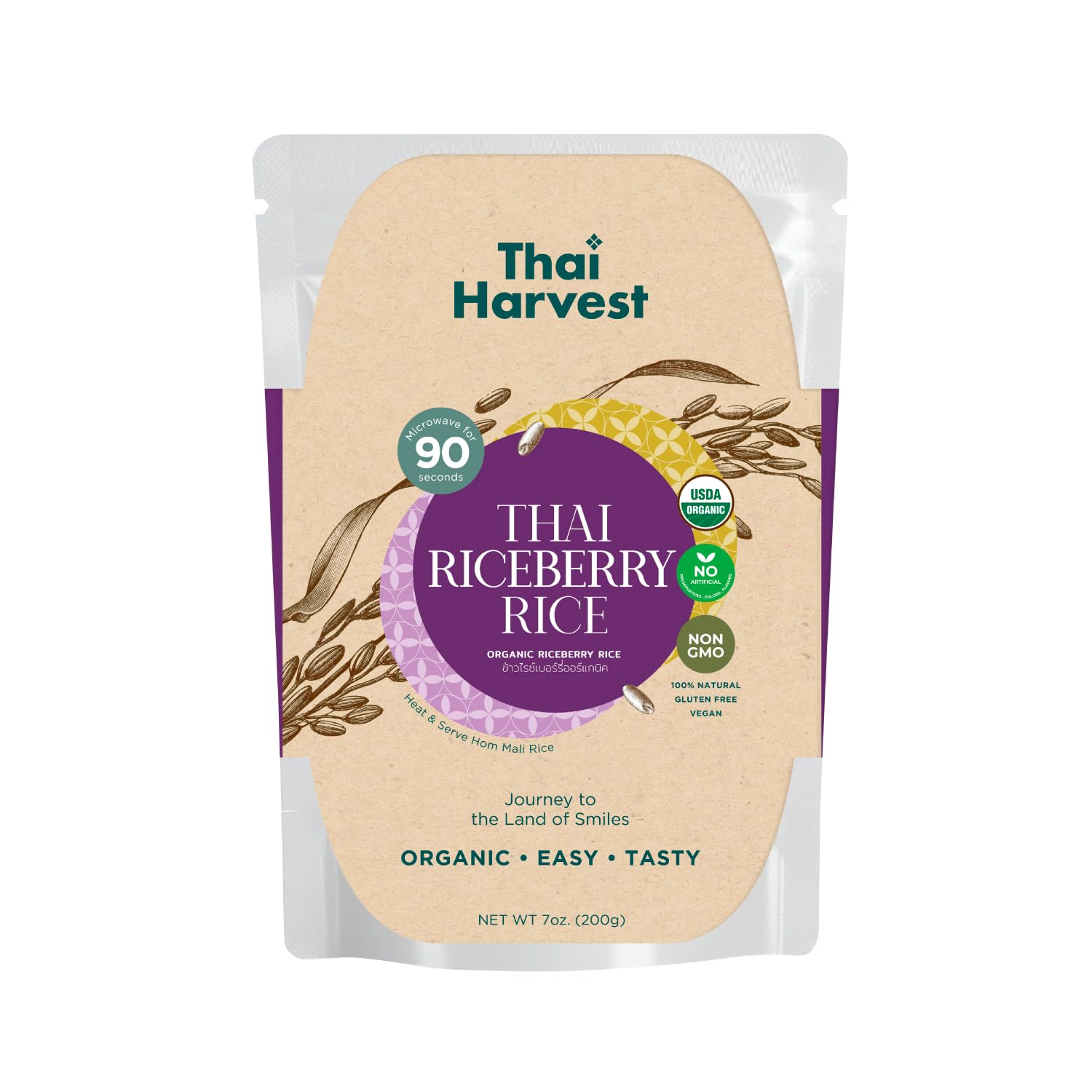 THAI HARVEST 100% USDA Organic Riceberry Rice 7 Ounce (Pack of 8) Microwaveable 90 Seconds Ready to Eat Instant Rice for Quick Dinner Meals Zero Preservatives Gluten Free
