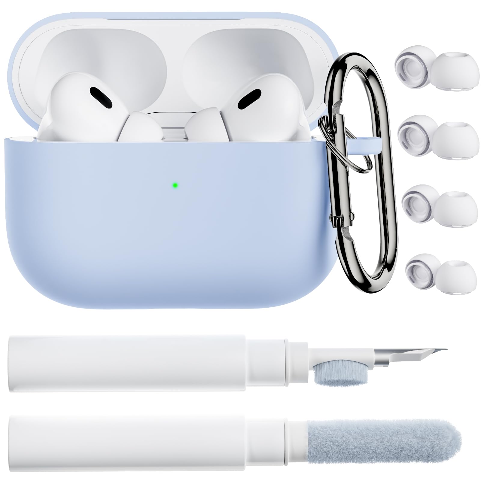 ORNARTO for AirPods Pro 2 Case, Compatible with AirPods Pro 1st/2nd Generation, Soft Silicone Cover with Cleaner Kit, Eartips Protector &