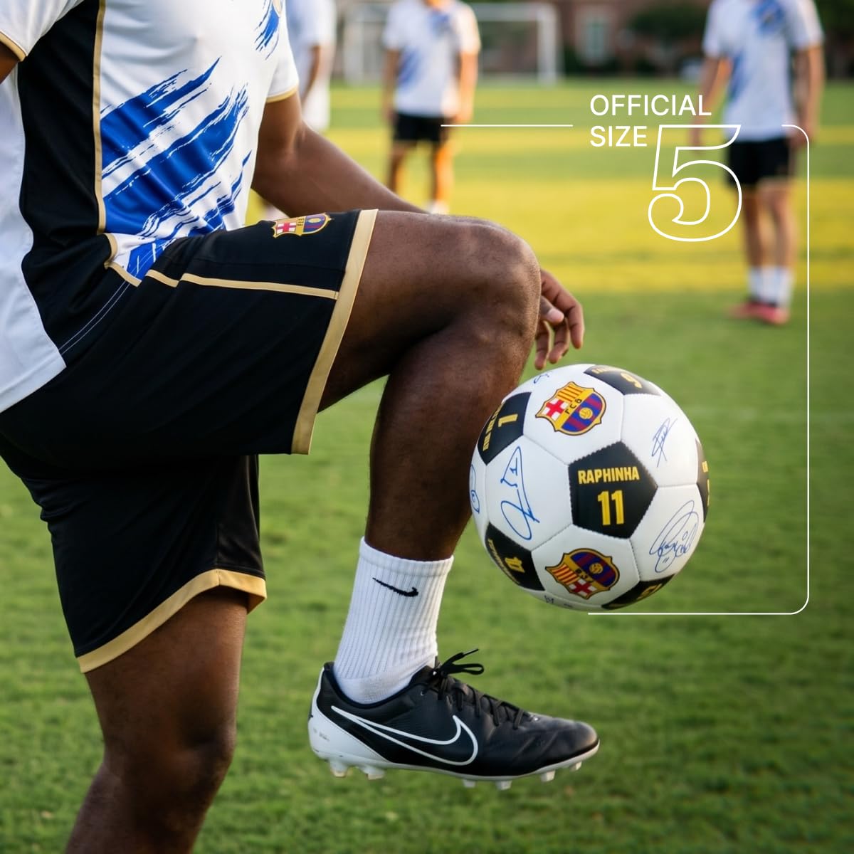 Maccabi Art Balón de fútbol oficial del FC Barcelona con firmas de jugador y números de jugador, talla 5