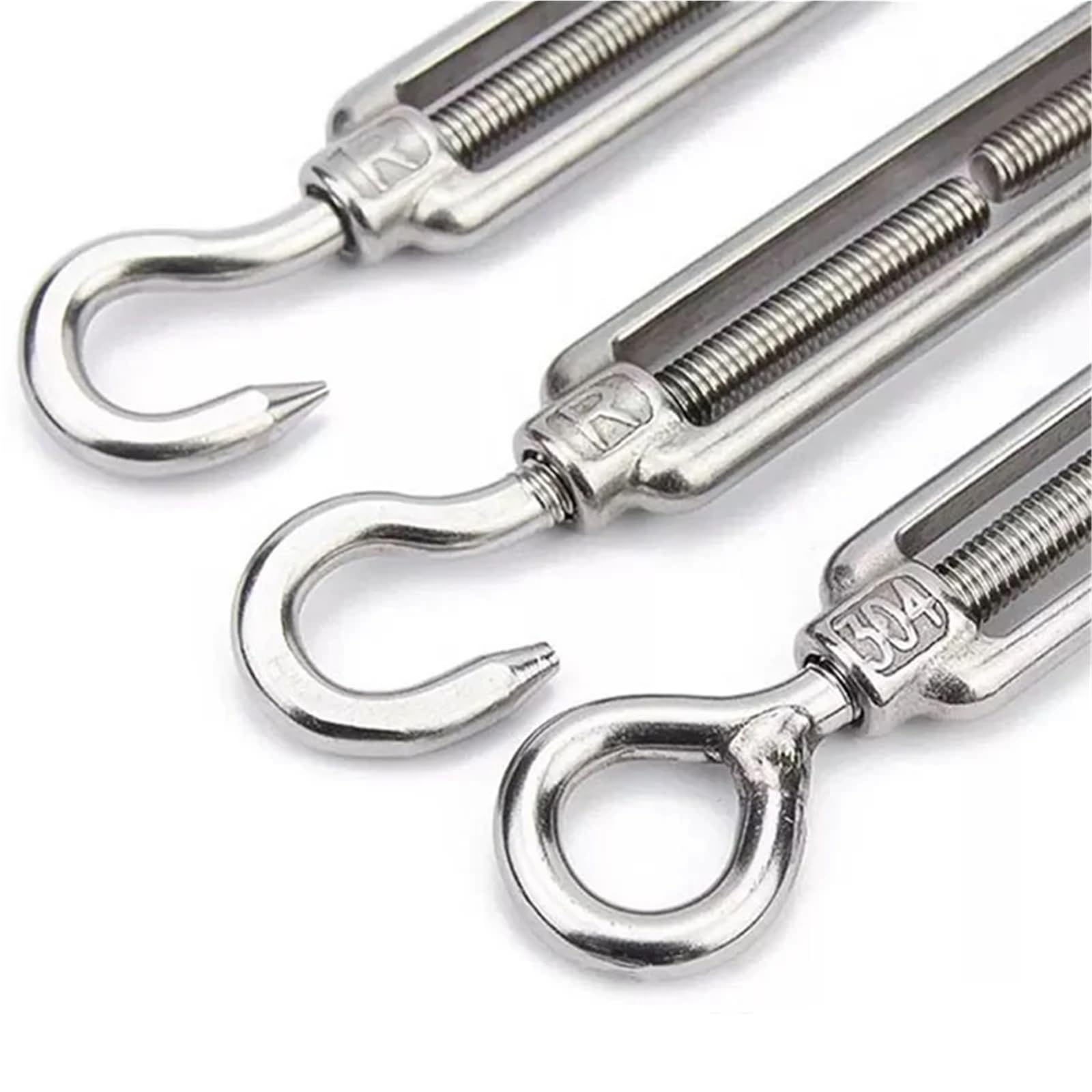 Juego de 5 tensores cable acero inoxidable con gancho y ojo, tensor ajustable for jardín M4 M5 M6 M8 Para Vallas De Jardín Y Soporte(Silver 1,M8)