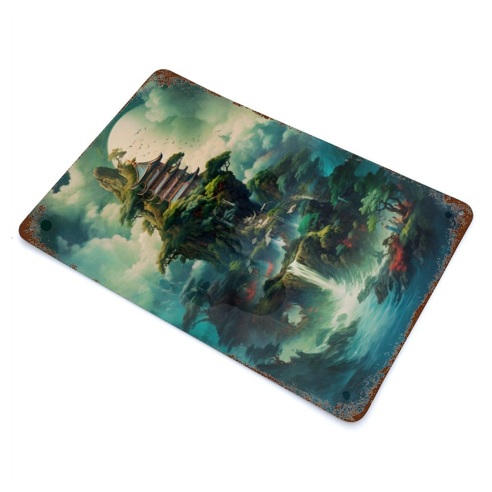 Rustic Tin Plaque with Japan Fantasy 013 Design 11.8"x7.9", for Cafe, Home Bar And Lounge Decor, Industrial Home Decor