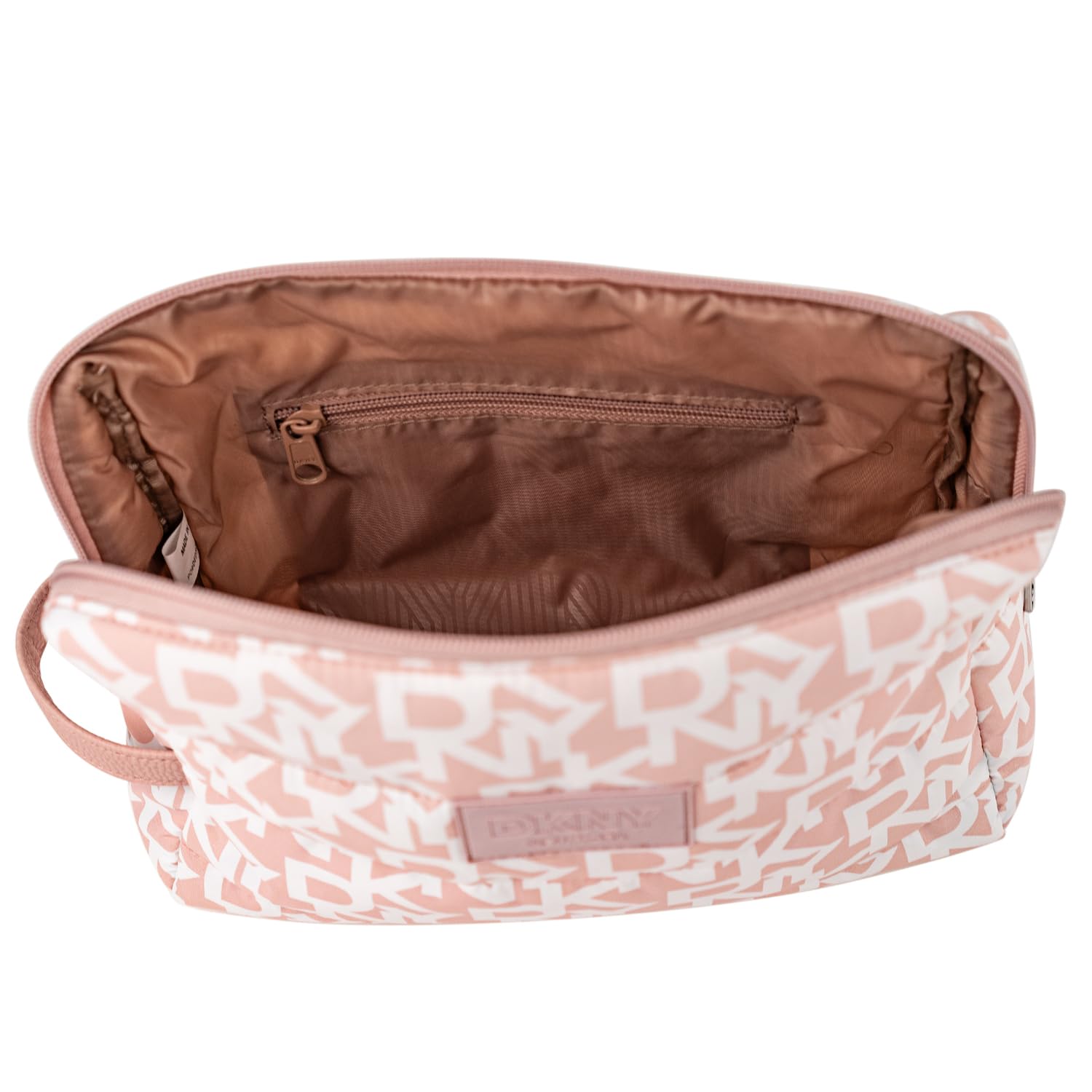 DKNY - Neceser Viaje Grande Mujer Bolsa Aseo Mujer Plegable Impermeable con Compartimentos Organizadores para Cosméticos y Accesorios de Higiene, Rosa empolvado