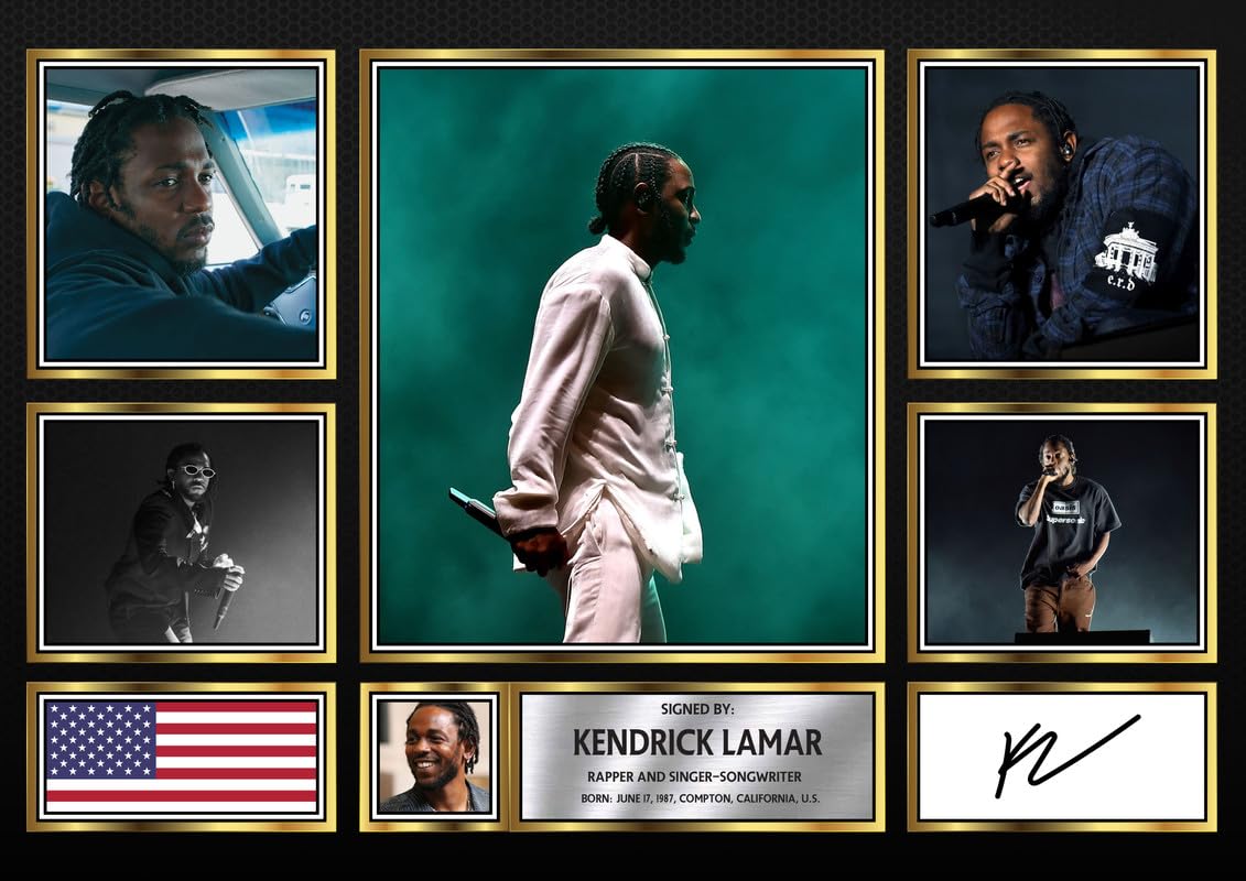 Kendrick Lamar Signed Autograph Photograph Display - Perfect for Hip Hop Fans, A2 Poster + Black Frame - Limited Edition Autograph Fan Gift – Collectible Memorabilia Merchandise