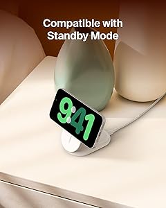 Belkin Magnetic Foldable Wireless Charging Stand 15W - MagSafe-Compatible Qi2-Certified Charger, Wireless Charging Stand for iPhone 16, Galaxy S25, & More - Standby Mode Ready w/PSU Included - White