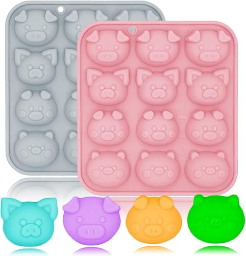 Paquete de 2 moldes de silicona para chocolate con 12 cavidades, bandeja para hornear con temática de cerditos de cavidad, herramienta de hornear