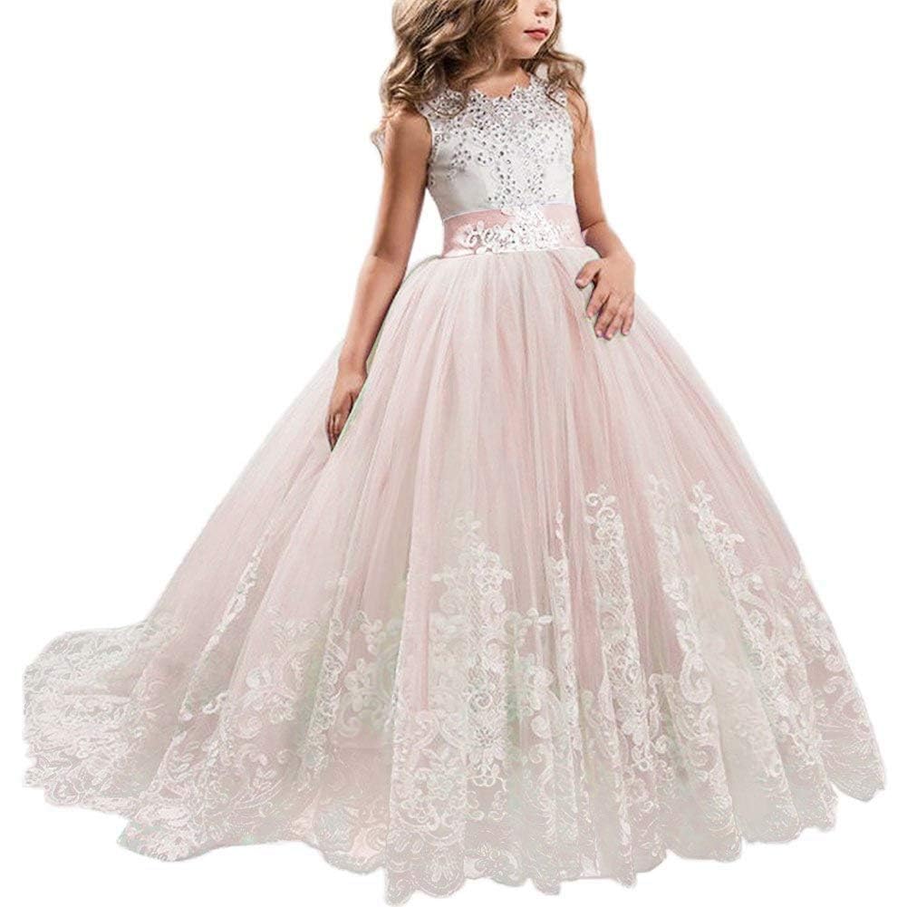 Ragazze Pizzo Tulle Ricamato Principessa Lungo Prom Partito Abito Da Sfera Abiti Formale Principessa Vestito Belli Abiti Da Festa per Bambini Ragazza