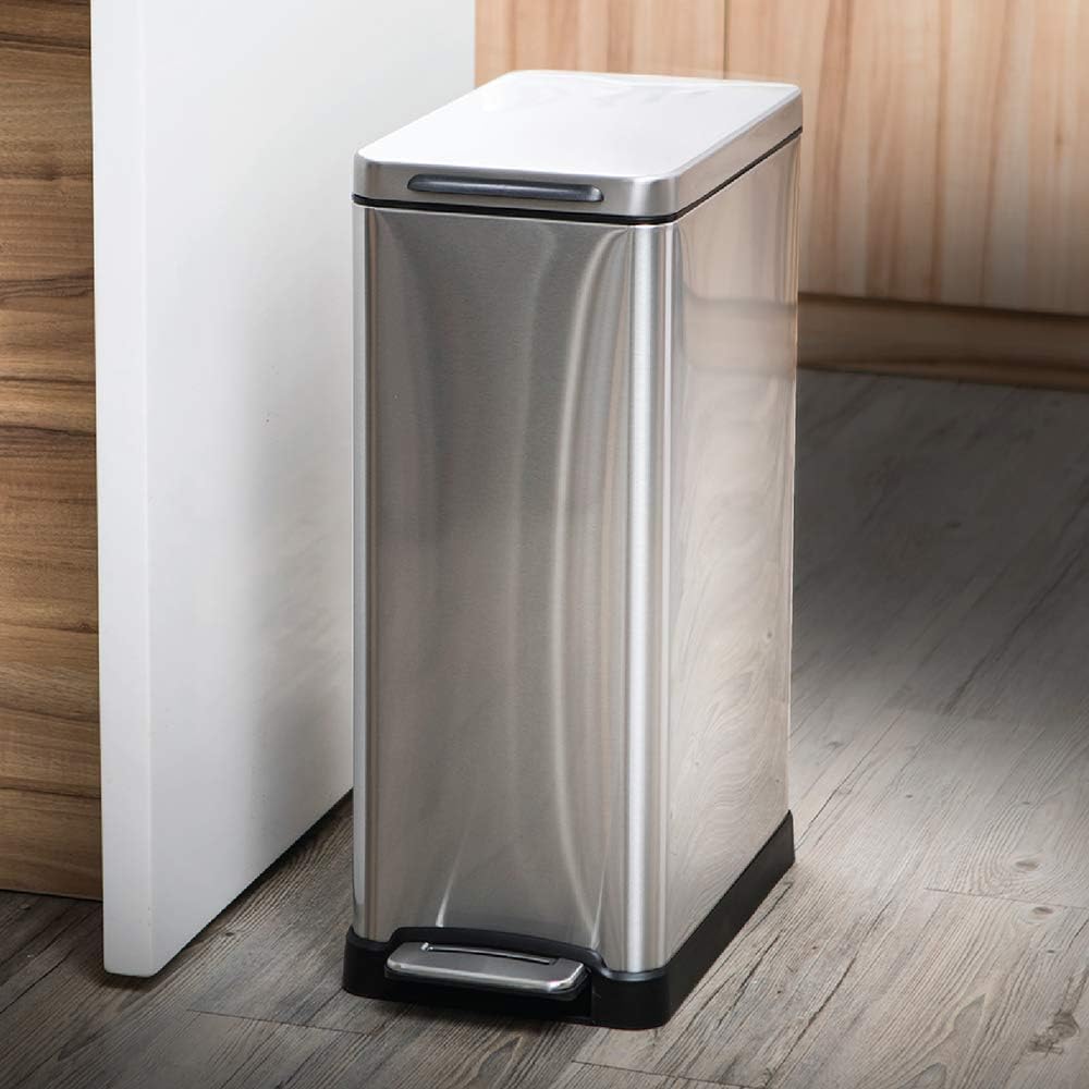 Home Zone Living 12 Gallon Kitchen Trash Can, Slim Stainless Steel, Step Pedal, 45 Liter : Home & Kitchen