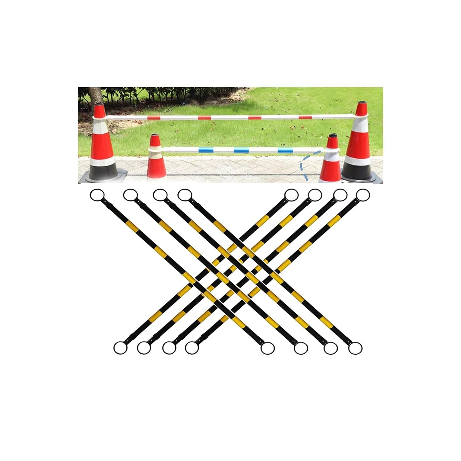 SGKOMN Adjustable 4ft-8ft Traffic Cone Barrier, Retractable Safety Barricade for Roadworks & Event Crowd Control, Extendable 30pcs Traffic Cones, Portable & Durable, Y/10pcs-4.1ft-6.56ft