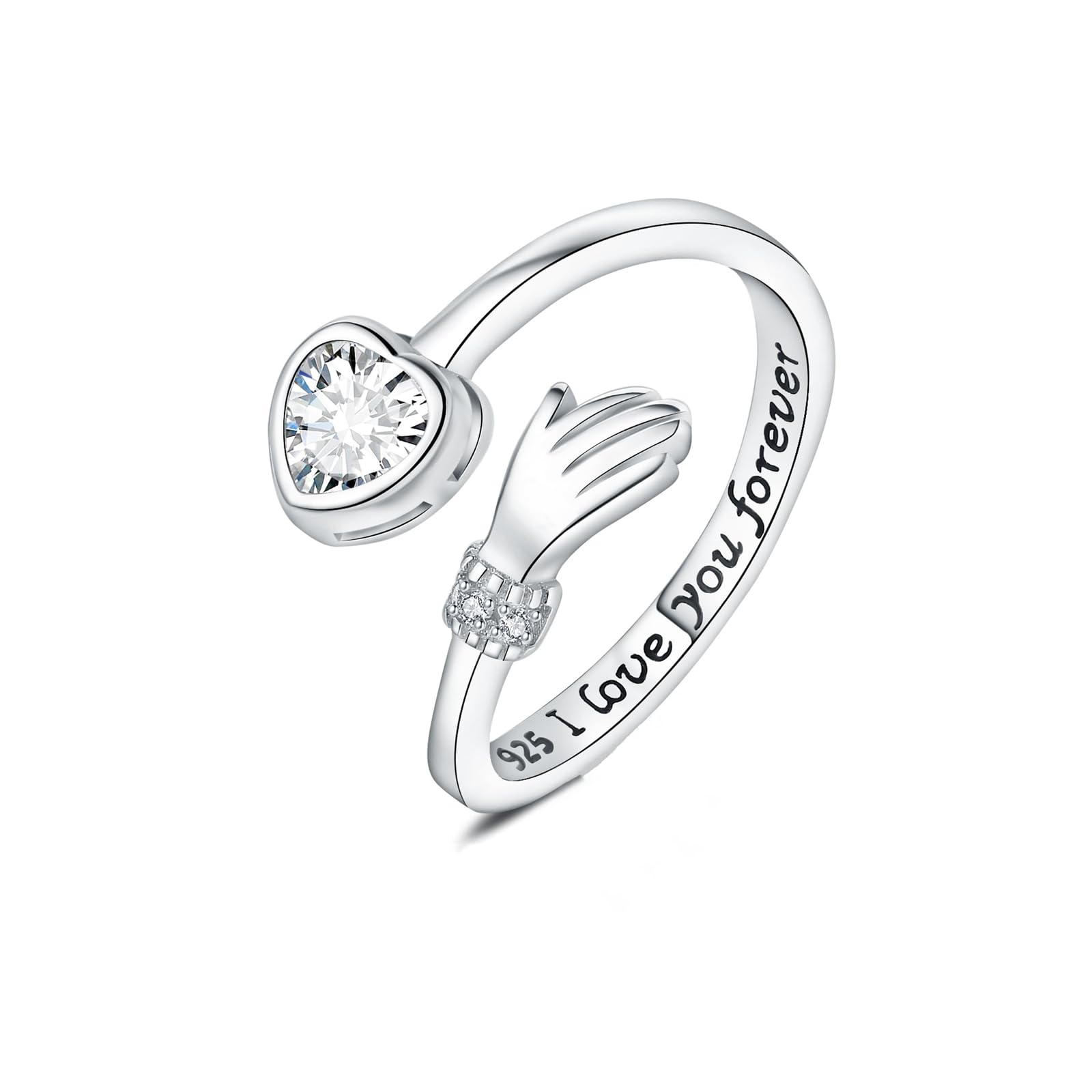 GAUEIOURHug Ring,Sterling Silver Hug Rings for Women,Love's Embrace Hands Ring,Daughter Mother Wife Sister Valentine's Day Birthday Jewelry Gift