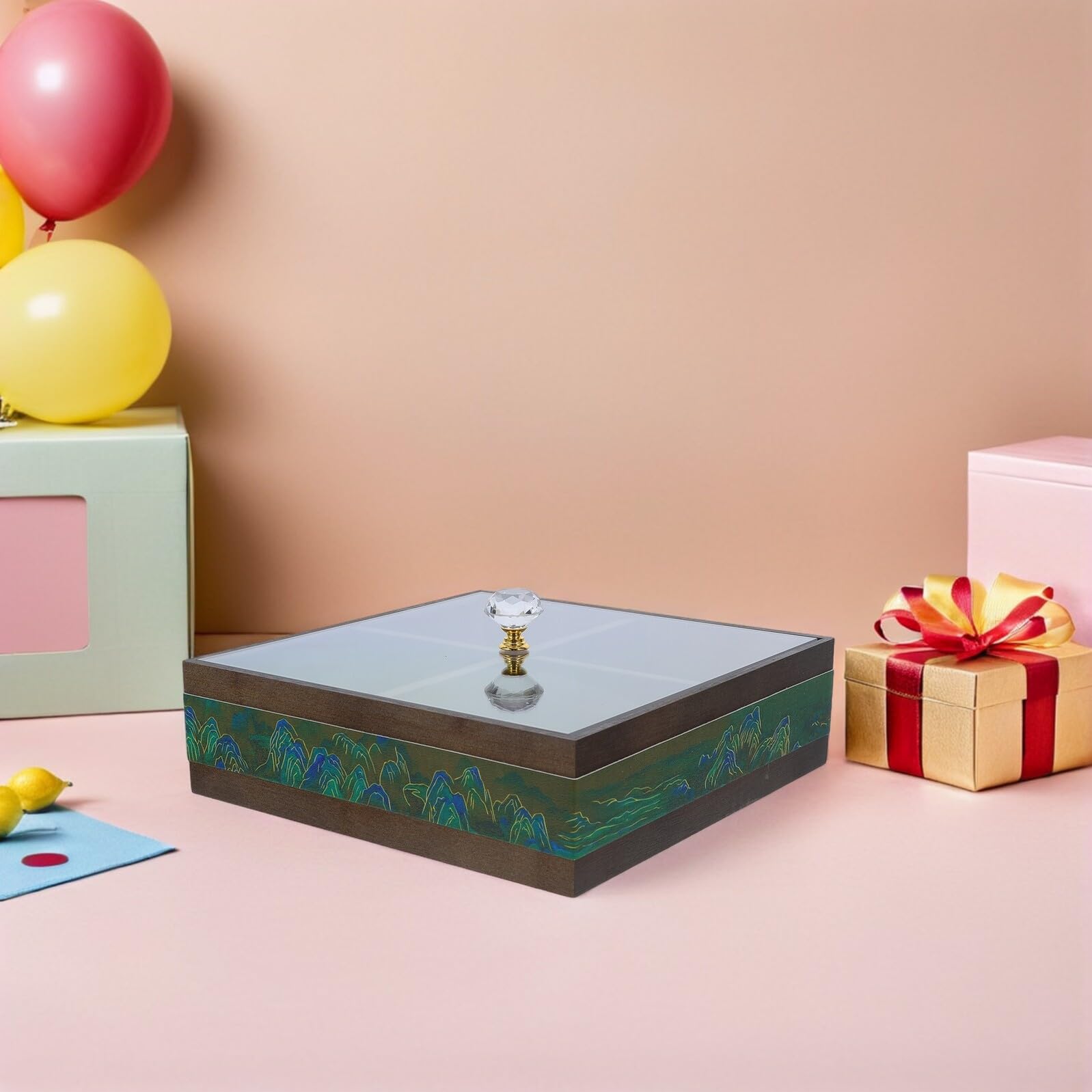 Uonlytech Plateau à Apéritif Compartimenté Compartiments avec Couvercle pour Noix Fruits Secs Organisateur de Rangement Alimentaire Décoratif