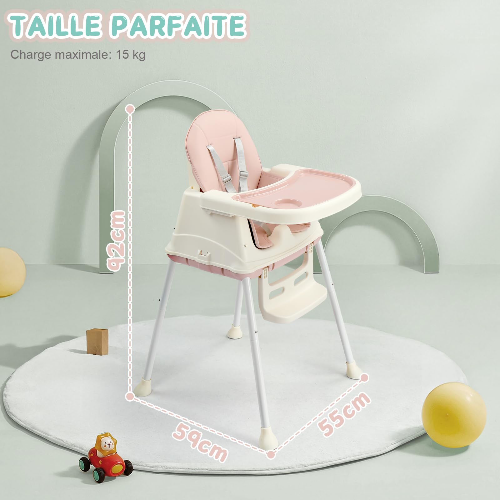 LEADZM Chaise Haute Bébé 4 en 1, Convertible en SUV Yokogawa et Trotteur, Plateau Double Amovible avec Roulettes Pivotantes, Charge Maximale 15 kg, Convient aux Bébés de 6 Mois et Plus (Rose)