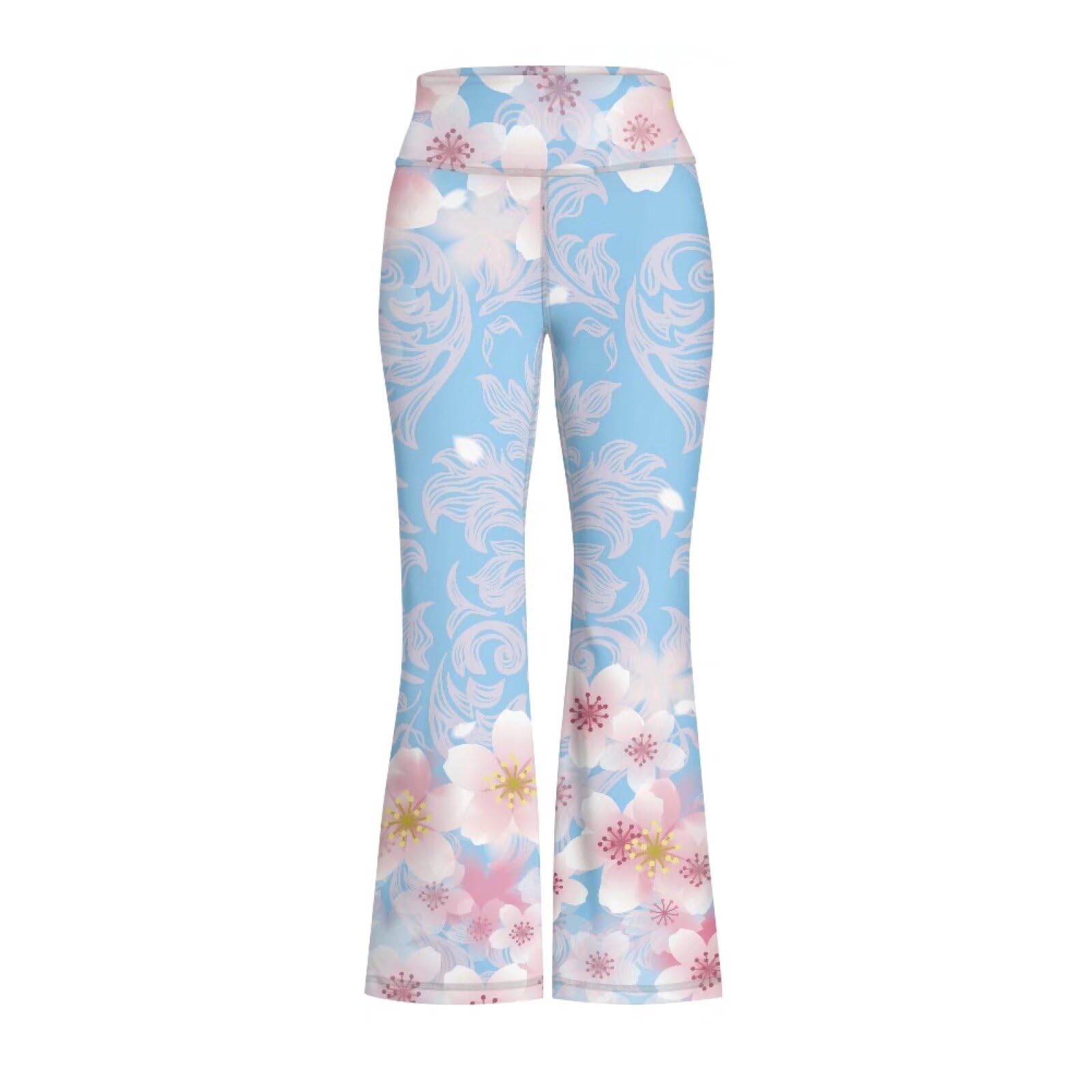 NRBEAWD Children's Bootcut Yoga Pants High Waist Workout Bootleg Yoga Pants Tummy Control Cherry Blossom Pants