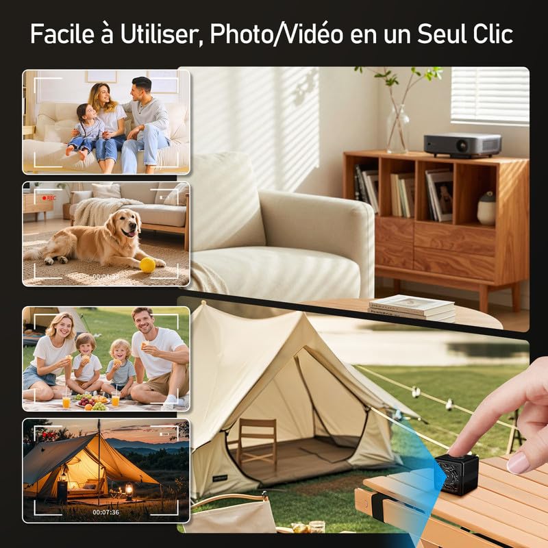 Camera Espion sans Fil 1080P-Mini Caméra Cachée Discrète avec Détection Mouvement et Vision Nocturne, Caméra Surveillance Intérieure Sans Internet ni App, Autonomie Longue Durée pour Maison Exterieur