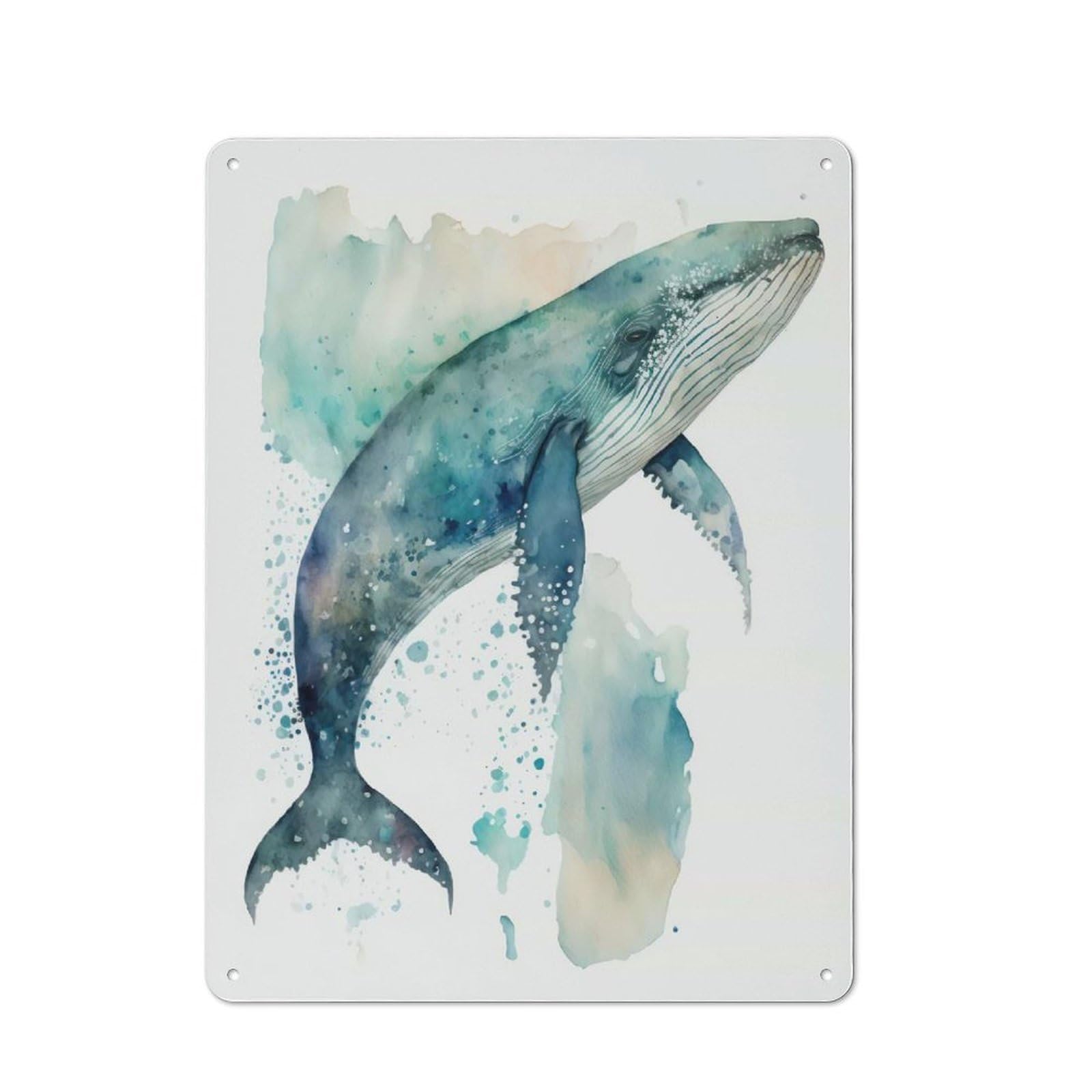 Retro Tin Sign 40x30cm Featuring Whale Watercolor for Bar Or Restaurant, Suited to Wall Displays in Bars And Restaurants