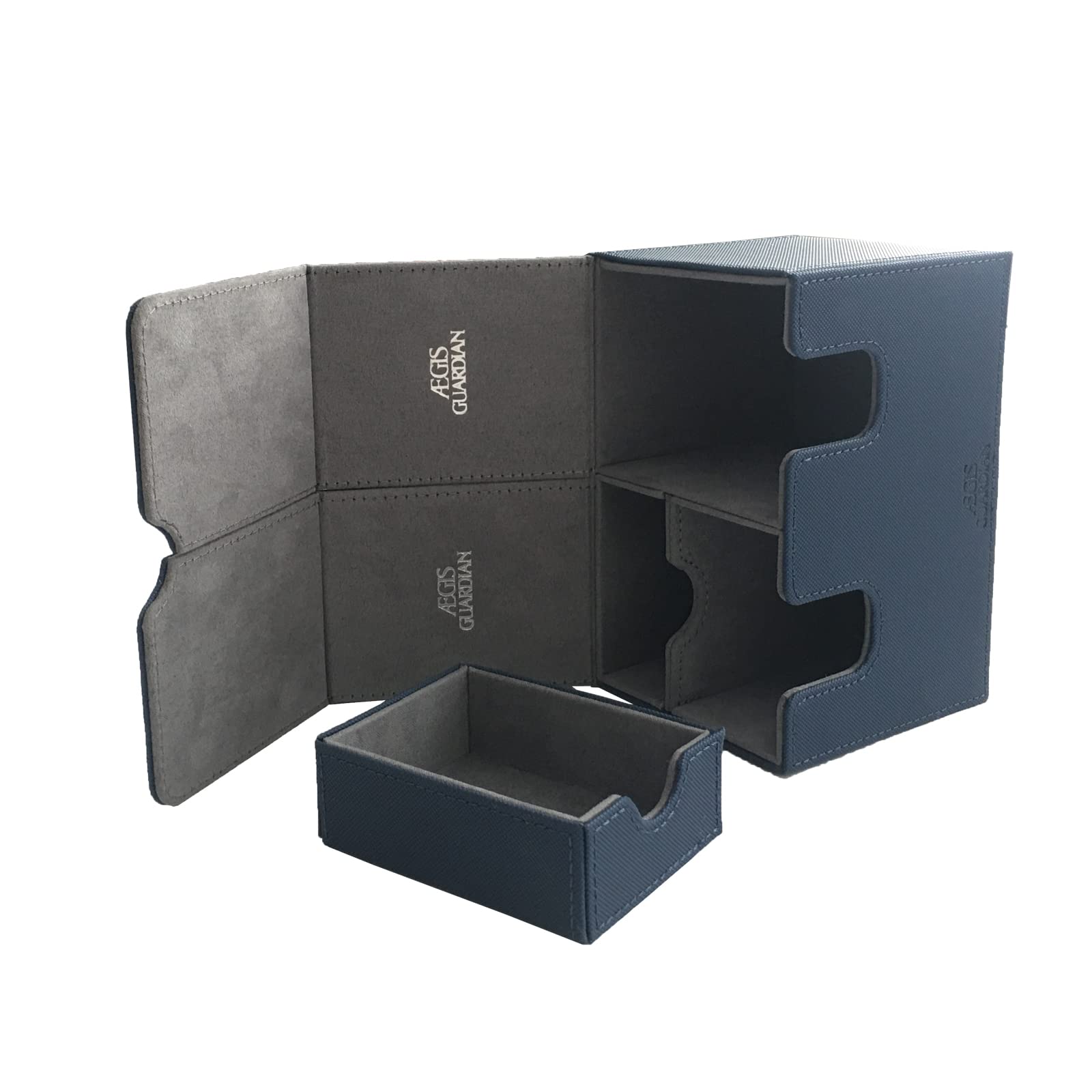 AEGIS GUARDIAN Card Deck Box with Dice Tray for MTG Cards Commander Deck Box Hold 150+ Sleeved Cards, PU Leather Strong Magnet Deck Box Deck Game Case Card Storage Box for TCG CCG, Blue
