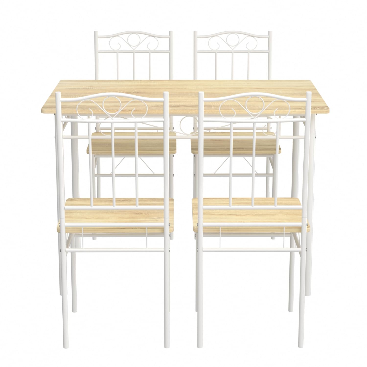 H.J WeDoo Set Tavolo e 4 Sedie da Pranzo, 5 Pezzi, per 4 Persone, Tavolo Rettangolare da Cucina, 4 Sedie con Schienali，Per Bar, Cucina, Soggiorno,109 cm,Faggio e bianco