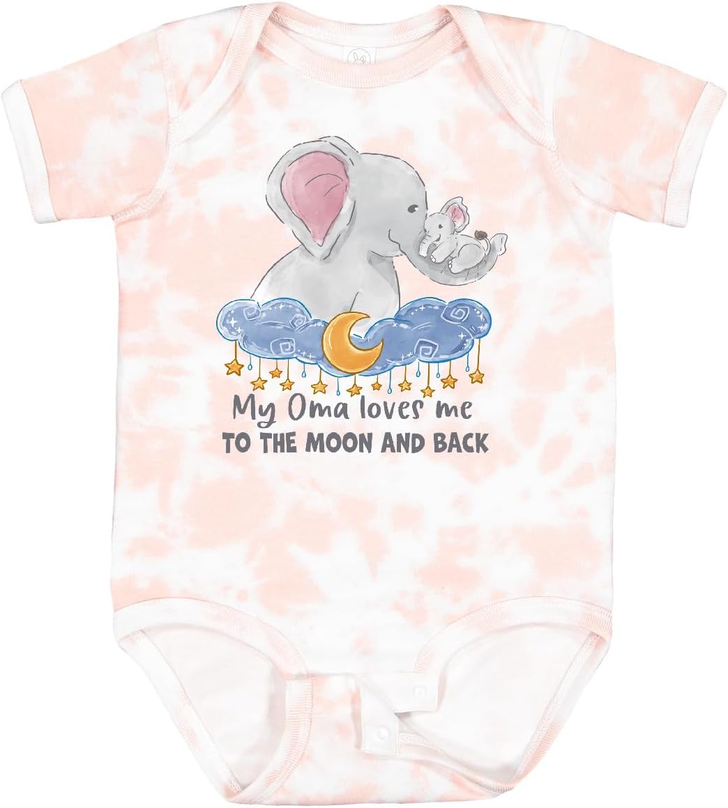 inktastic My Oma Loves Me To the Moon and Back Elephant Family Baby Bodysuit