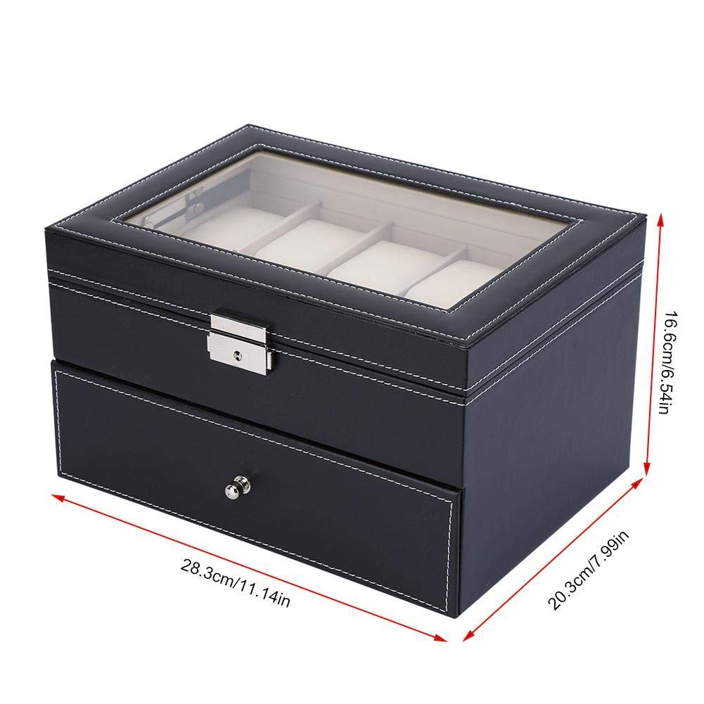 GOTOTOP Uhrenbox aus Holz und Leder, 20 Uhren Aufbewahrung Organizer mit Schublade, Elegant Uhrenkoffer für Schmuck und Armbanduhren
