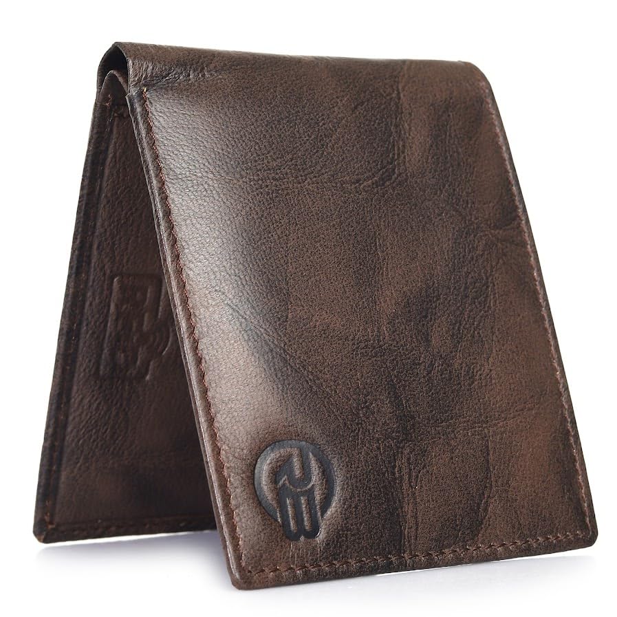 ROSS BROWN Top Grain Leather Wallet for Men | RFID Blocking | Bifold, Extra Capacity with 1 ID Windows | Ultra Strong Stitching