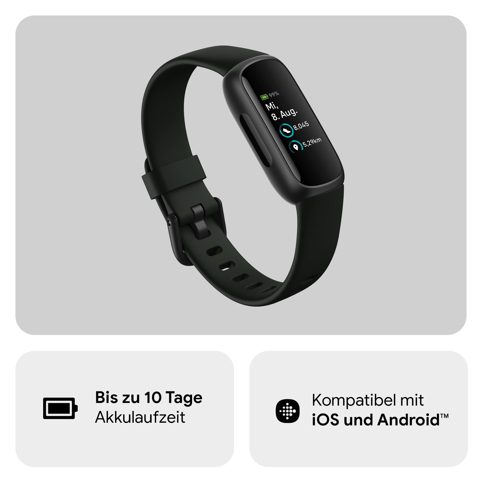 Google Fitbit Inspire 3 – Gesundheits- & Fitness-Tracker Damen / Herren - Herzfrequenzmessung, Stressmanagement, Schlafanalyse & bis zu 10 Tage Akkulaufzeit – Fitnessuhr kompatibel mit Android/iOS