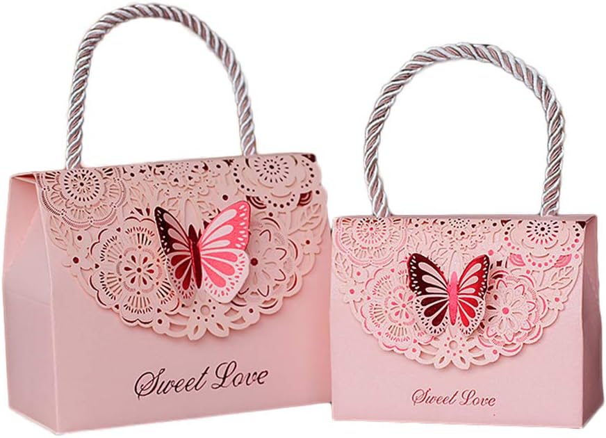 Eyxia Wedding Favor Boxes Flower Laser Cut Party Favors Bags Baby Shower Candy Gift Chocolate Box Set Event Decoration Wholesale 20pcs Pink