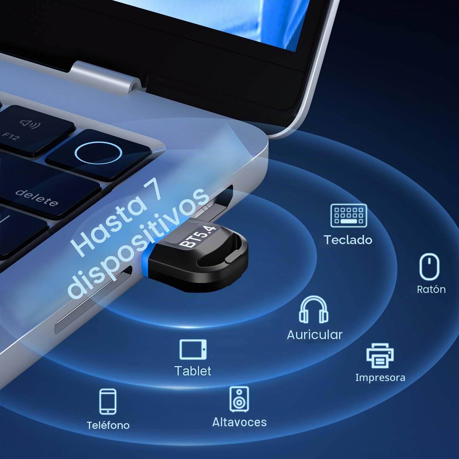 Hoppac Adaptador Bluetooth PC, Bluetooth 5.4 USB Stick Dongle, baja latencia, compatible con Windows 11/10/8.1/7, para auriculares, ratones, controladores, teclados, impresoras