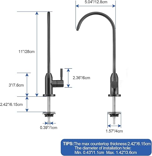 Miniatura 3 de Grifo de agua potable  Grifo de agua filtrado de vástago de rosca larga para encimera gruesa, grifo de ósmosis inversa sin plomo con manguera y