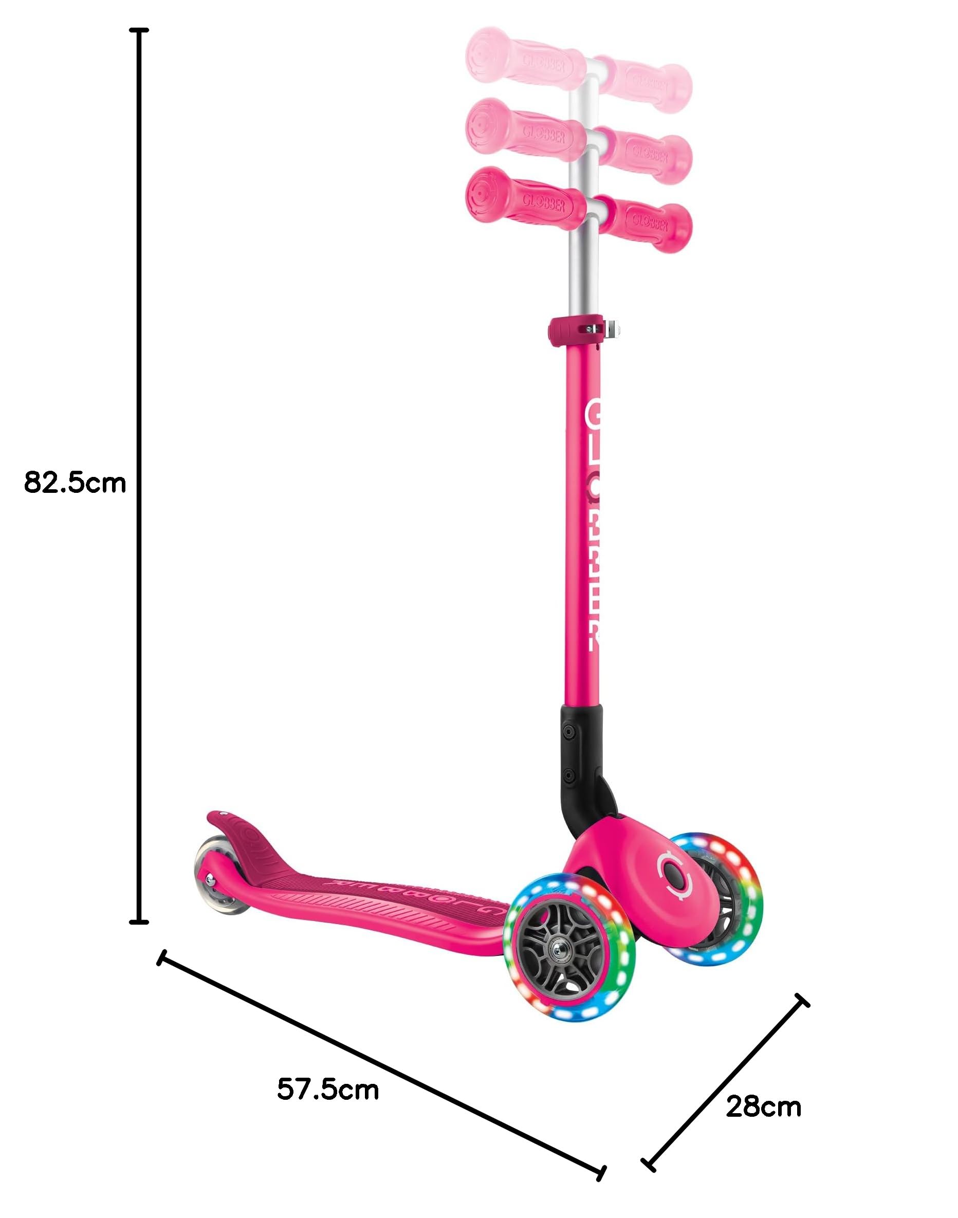 Globber PRIMO FOLDABLE LIGHTS - 3-kołowa, lekka, składana, składana hulajnoga dla dzieci w wieku od 3 do 6 lat +