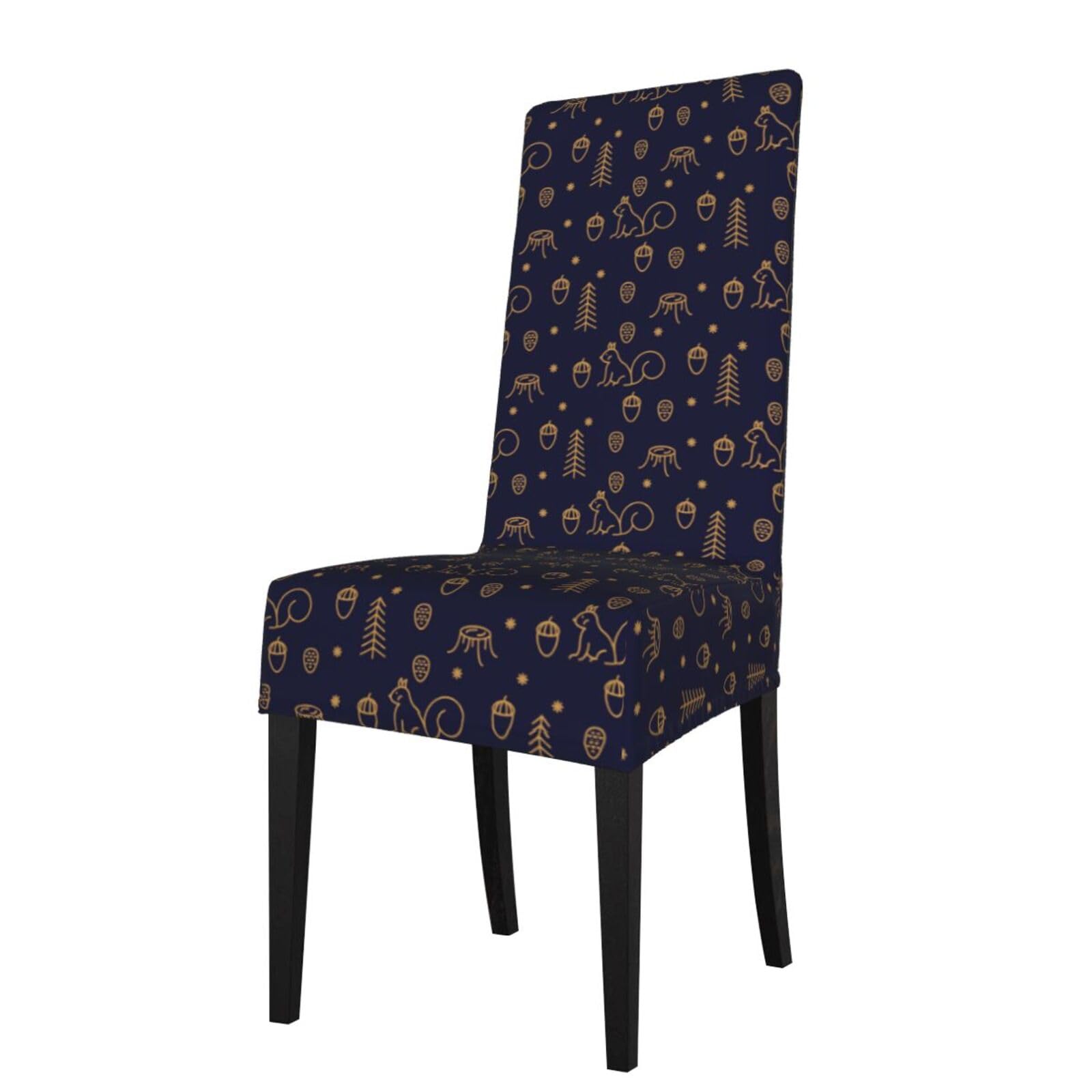 Lkymoh As Picture Winter Woods And Squirrels Line Style Blue, Chair Covers Stretch Chair Slipcovers For Dining Room, For Party Pet Protection Universal Fit Soft Polyester