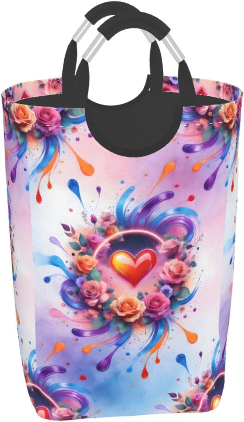The Rose Of My Heart Foldable Dirty Laundry Bag, Waterproof Oxford Fabric With Pe Board Base, 50l Capacity For Home & Travel