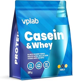 VPlab Casein & Whey Protein Powder, Casein and Whey Protein Powder Shake, Advanced Casein Protein Powder Formula, Low Sugar and Fat Free (Vanilla)