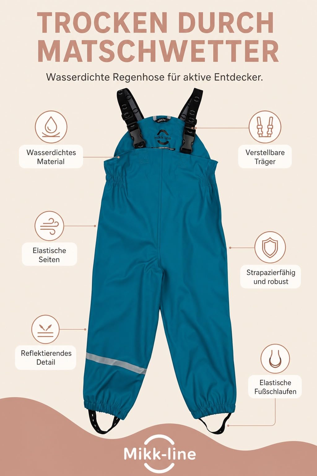 Mikk-line Pantalones de lluvia para niños y bebés, impermeables y resistentes al viento, para niñas y niños, ideales para lluvia y aguanieve